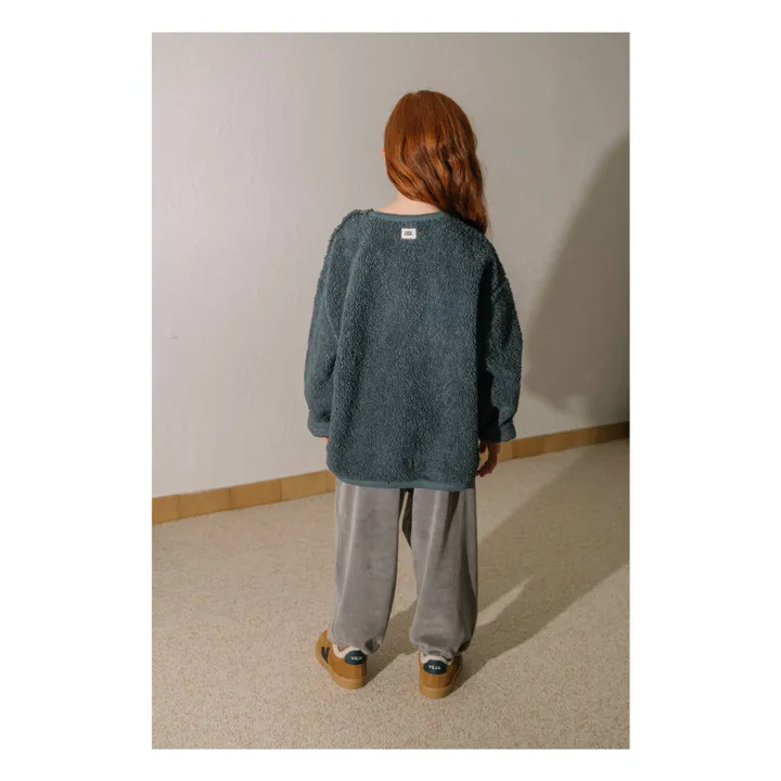 Sweat Façon Sherpa Ours Coton Bio | Bleu gris- Image produit n°6