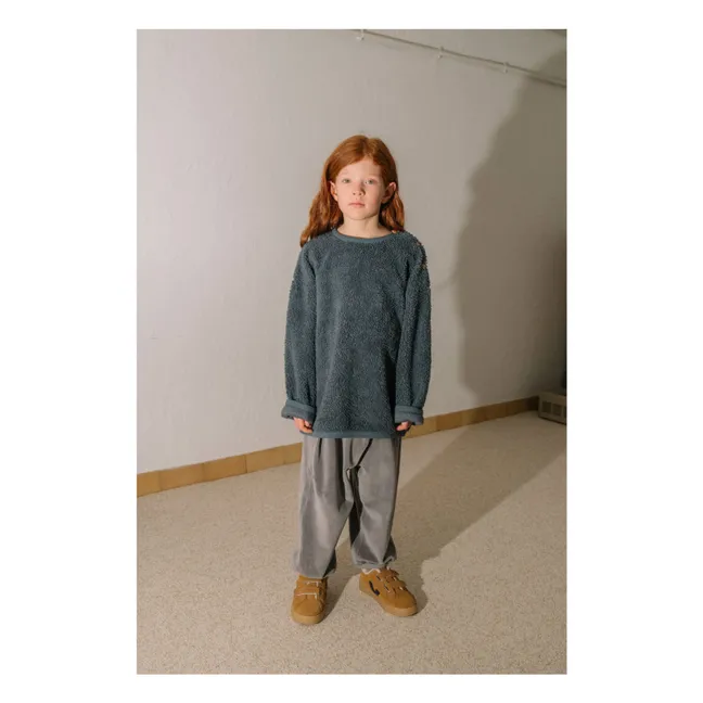 Organic Cotton Bear Sherpa Sweatshirt | Grey blue