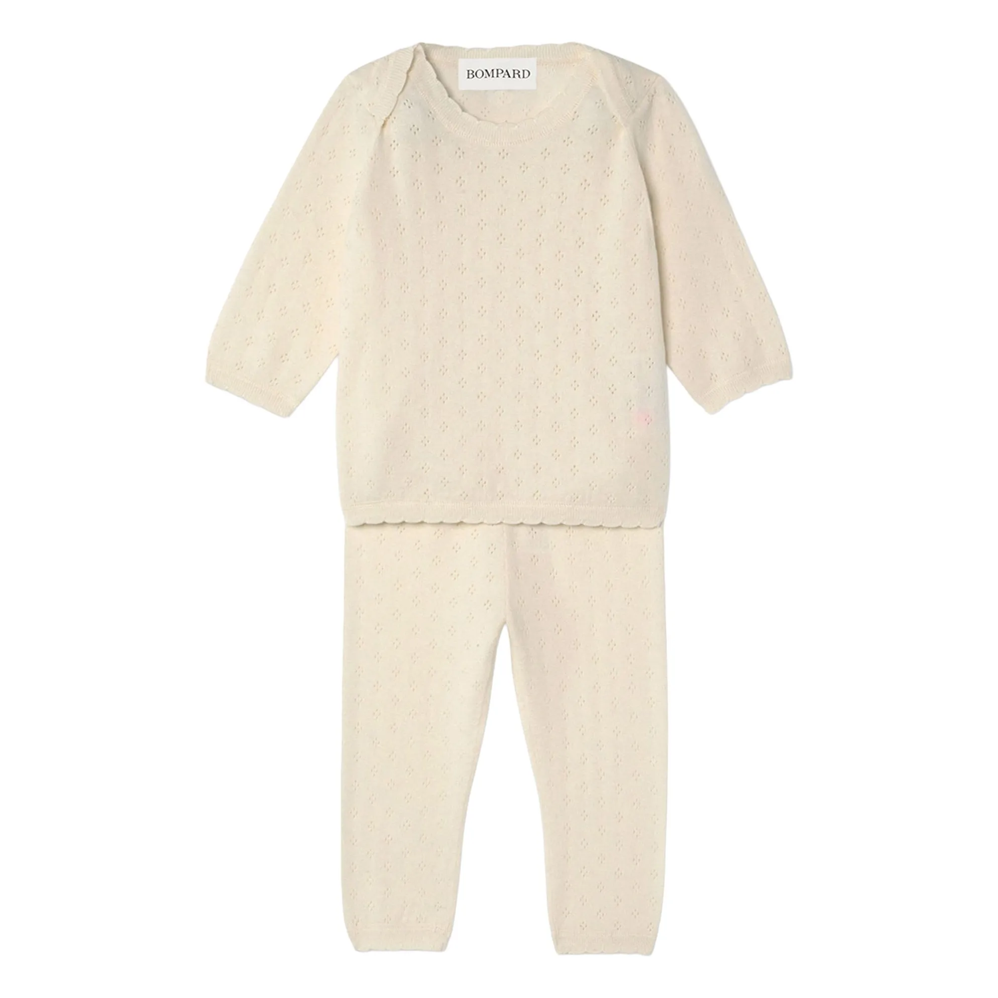 Bompard Cream Pointelle Cashmere T-Shirt And Trouser Set