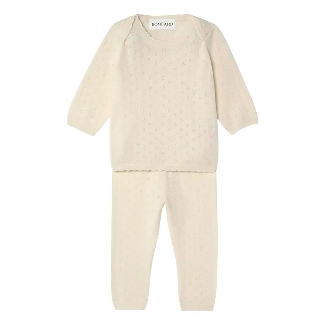 Pointelle Cashmere T-shirt and Trouser Set | Cream