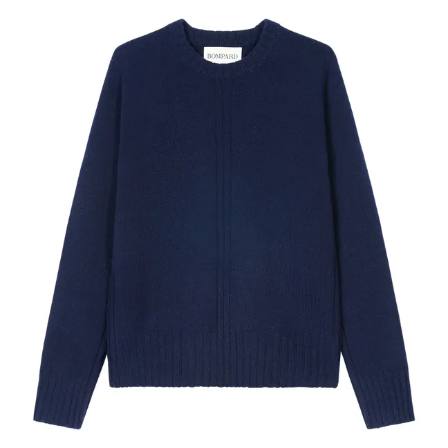 Kaschmir-Rippstrickpullover mit Rundhalsausschnitt | Navy