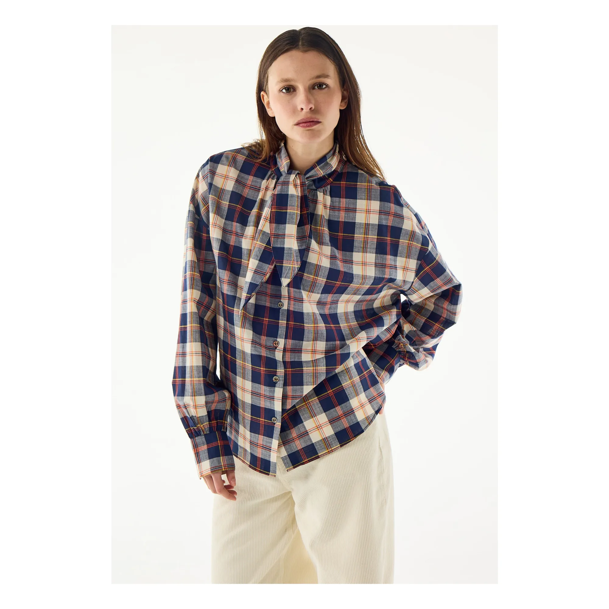 Bellepiece Navy Blue Tom Carreaux Blouse