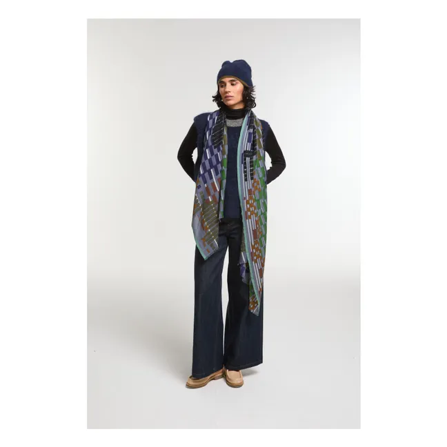 Bufanda de lana Saccade | Azul Gris