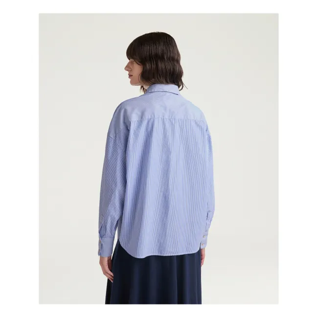 Camisa Claire de popelina de algodón a rayas | Azul Claro