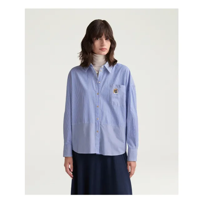 Camisa Claire de popelina de algodón a rayas | Azul Claro