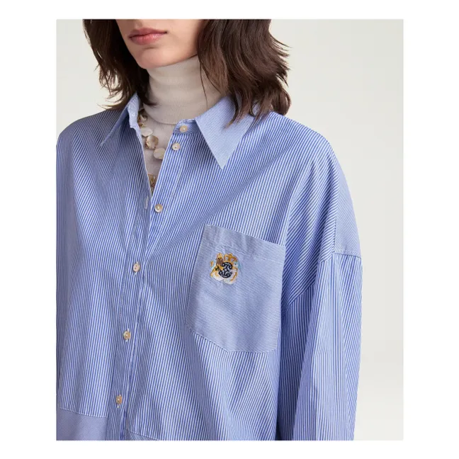 Camisa Claire de popelina de algodón a rayas | Azul Claro