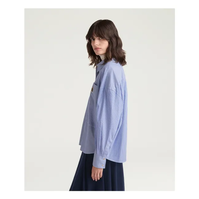 Camisa Claire de popelina de algodón a rayas | Azul Claro
