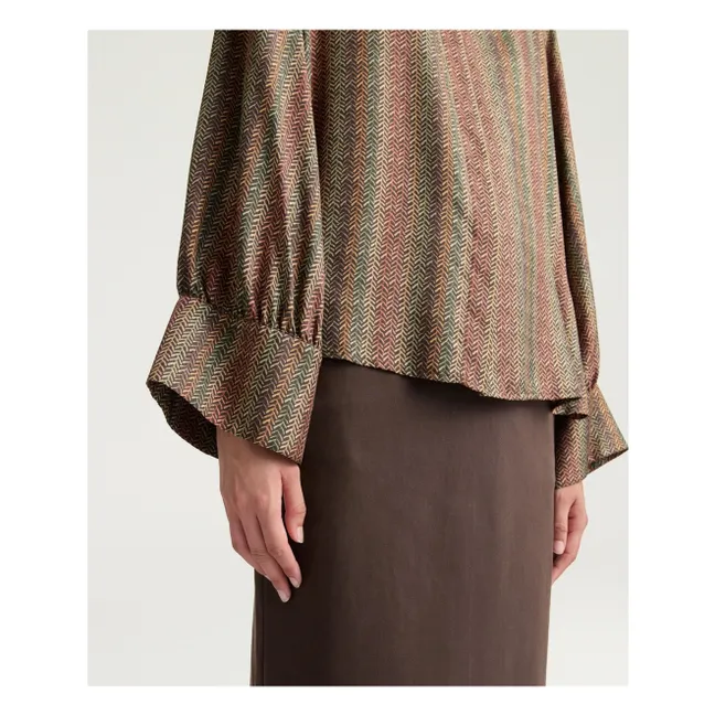 Camisa de seda estampada Arles | Marrón