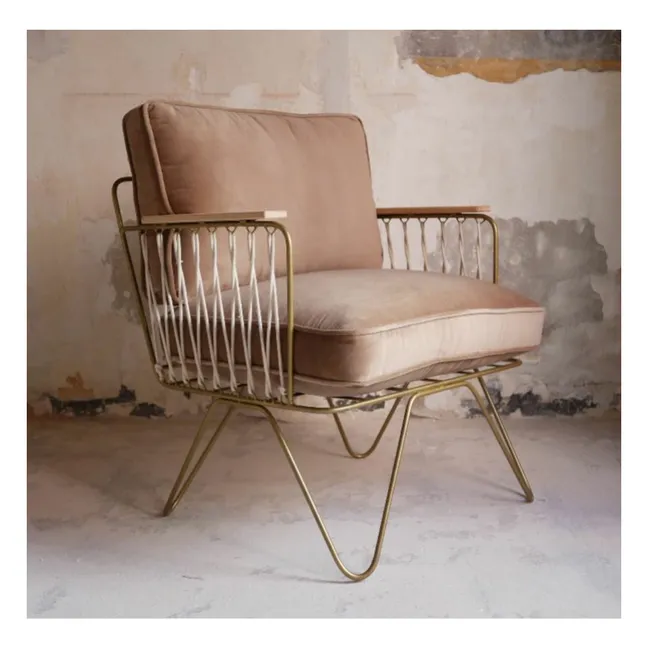 Fauteuil Croisette doré mat, velours | Latte