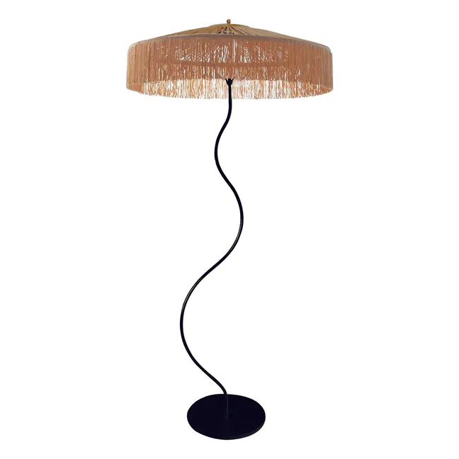 Lampadaire Kaa en métal et raphia | Noir