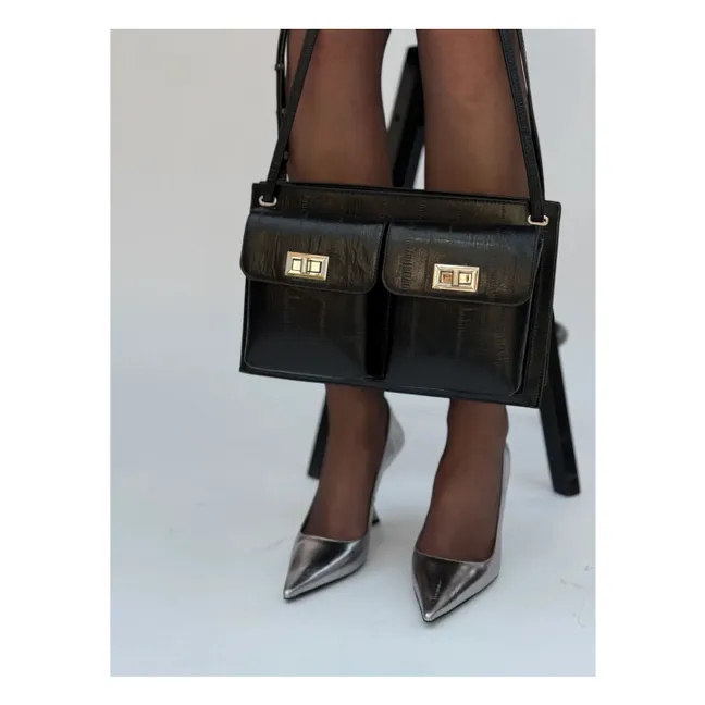 Billy-Tasche aus strukturiertem Leder | Schwarz