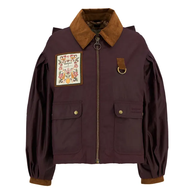Barbour x Farm Rio Zusammenarbeit - Waxed Thais Jacket  | Burgunderrot
