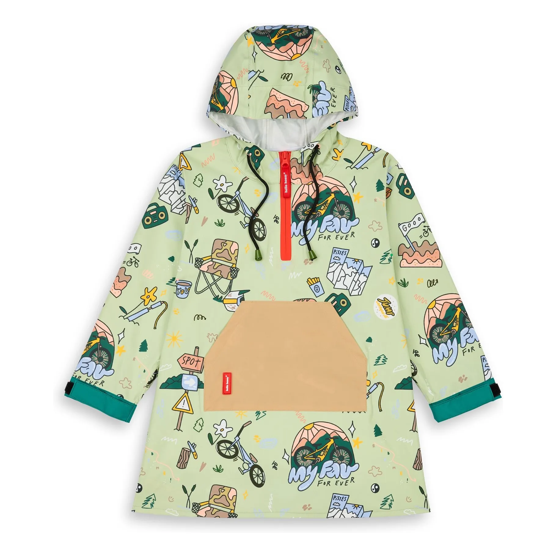 Hello Hossy Pale Green Mountain Ride Rain Poncho