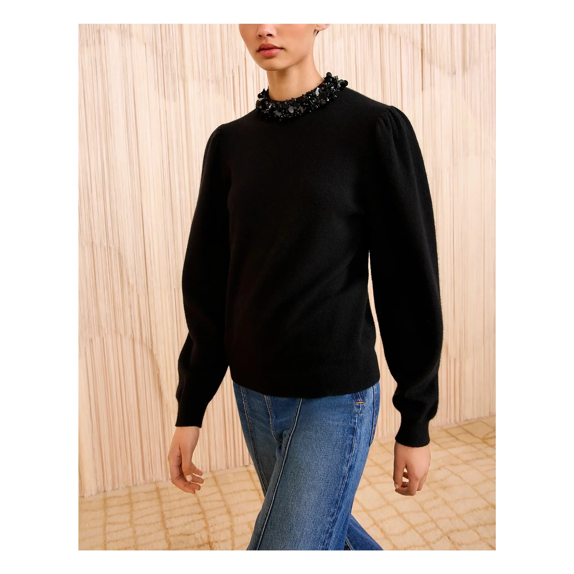 Ulla Johnson Black Kalani Embroidered Cashmere Sweater