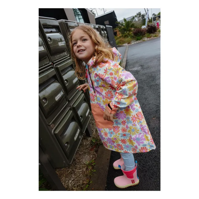 Wasserdichter Poncho Retro Flowers | Rosa