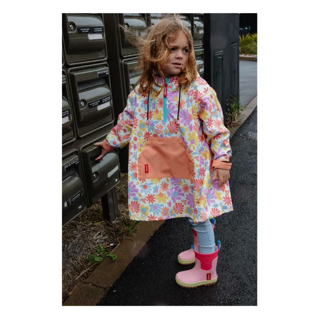 Wasserdichter Poncho Retro Flowers | Rosa