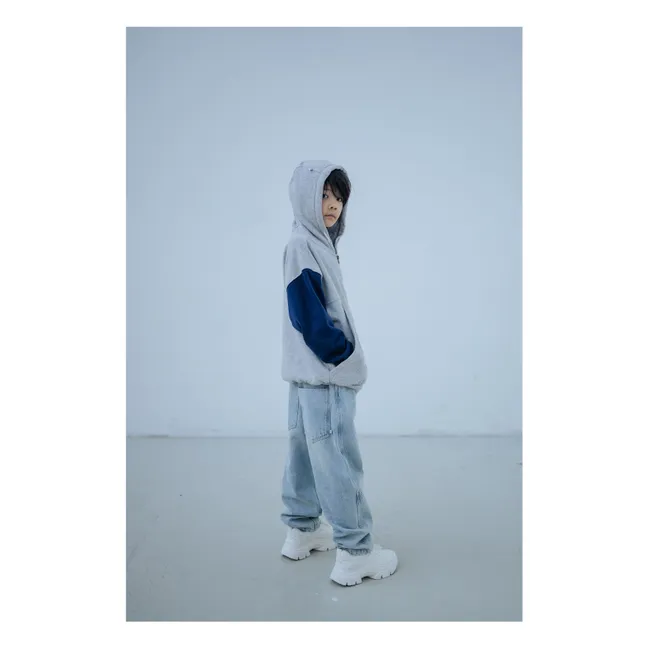 Sudadera de algodón orgánico tricolor con cremallera | Gris