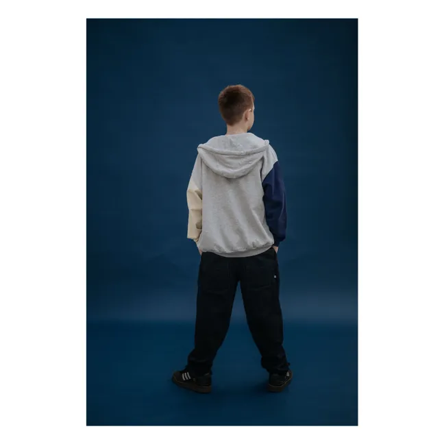 Sudadera de algodón orgánico tricolor con cremallera | Gris