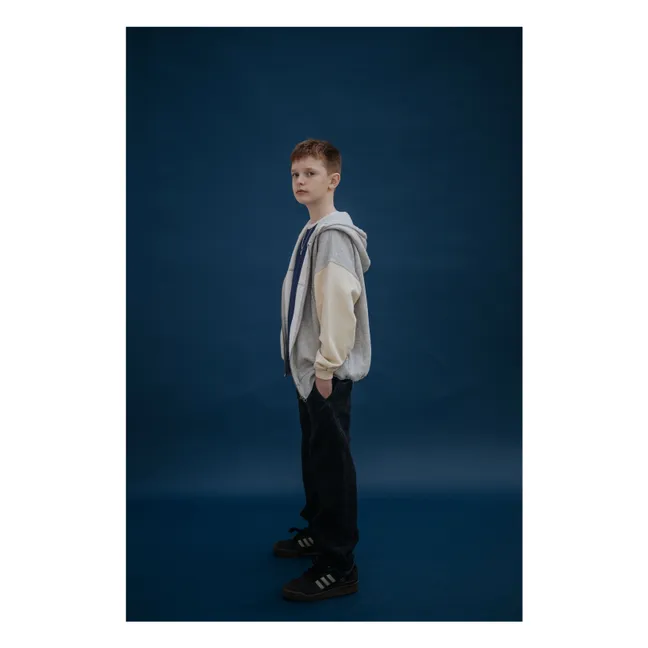 Sudadera de algodón orgánico tricolor con cremallera | Gris