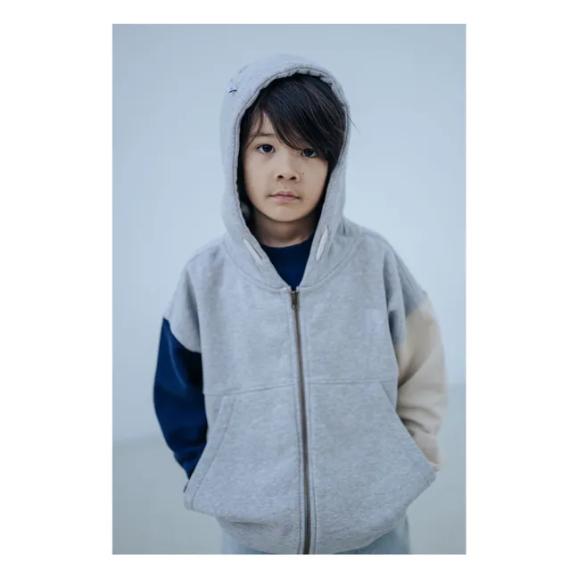 Sweat Zippé Tricolore Coton Bio | Gris