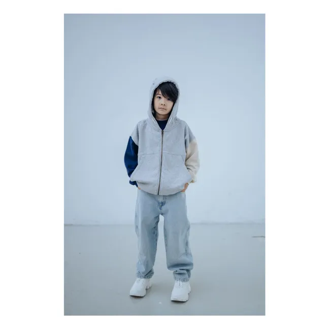 Sweat Zippé Tricolore Coton Bio | Gris