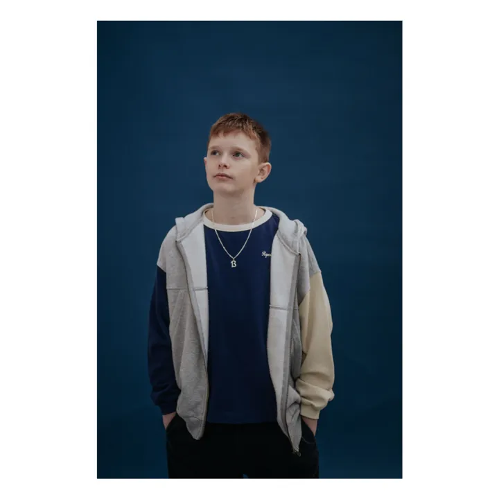 Sweat Zippé Tricolore Coton Bio | Gris- Image produit n°1