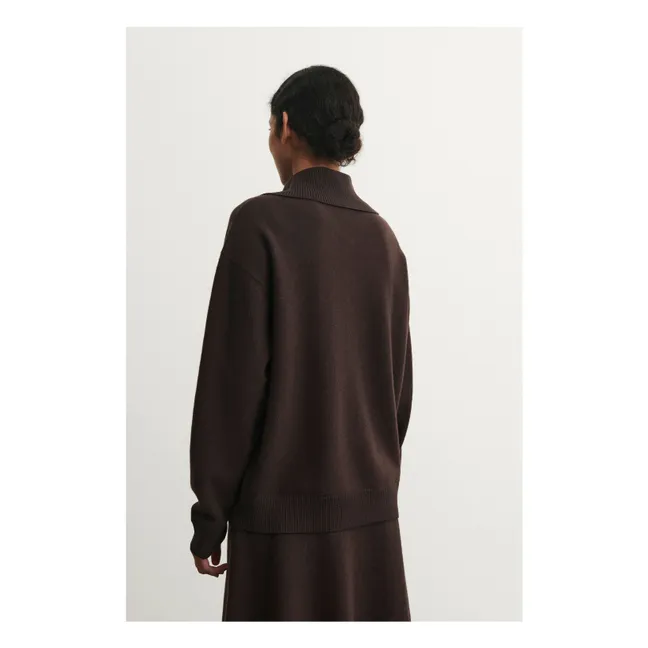 Pull Col Polo Feutre Laine Mérinos - Collection Femme | Marron