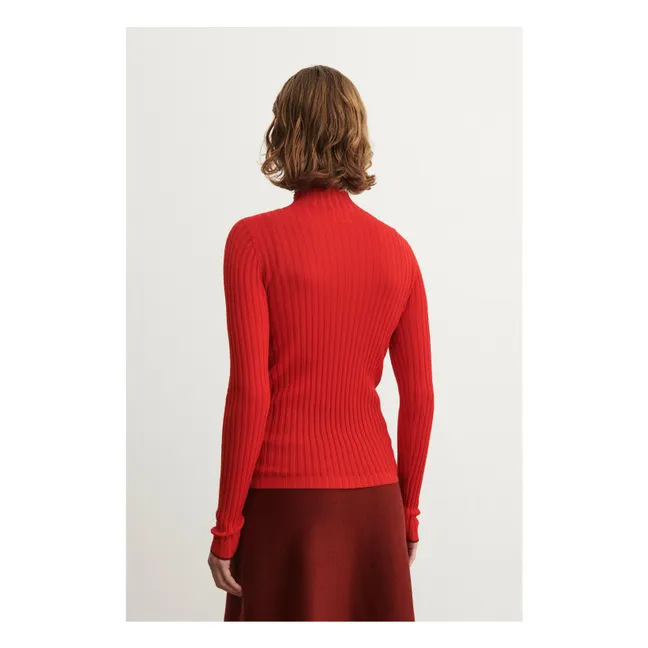 Sous-pull Col Cheminé Côtelé Laine Mérinos - Collection Femme | Rouge