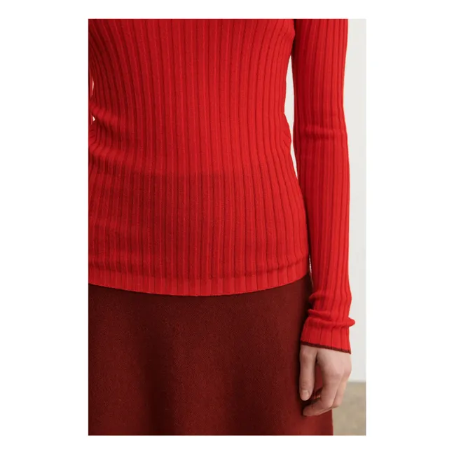Sous-pull Col Cheminé Côtelé Laine Mérinos - Collection Femme | Rouge
