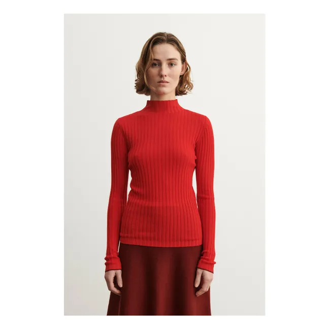 Maglietta intima a coste in lana merino - Collezione Donna | Rosso