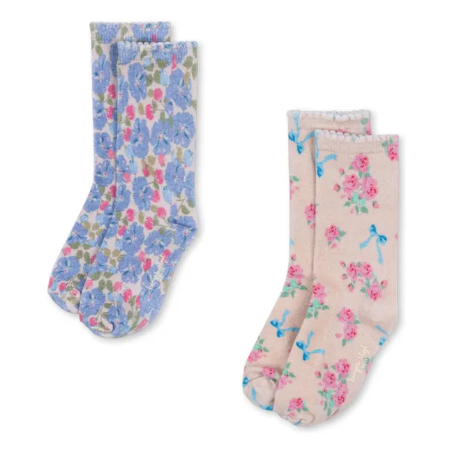 Set of 2 Pairs of Flowery Socks | Pink