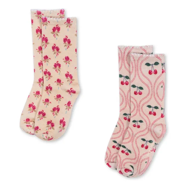 Set of 2 Pairs of Cherry Mid-High Socks | Pink
