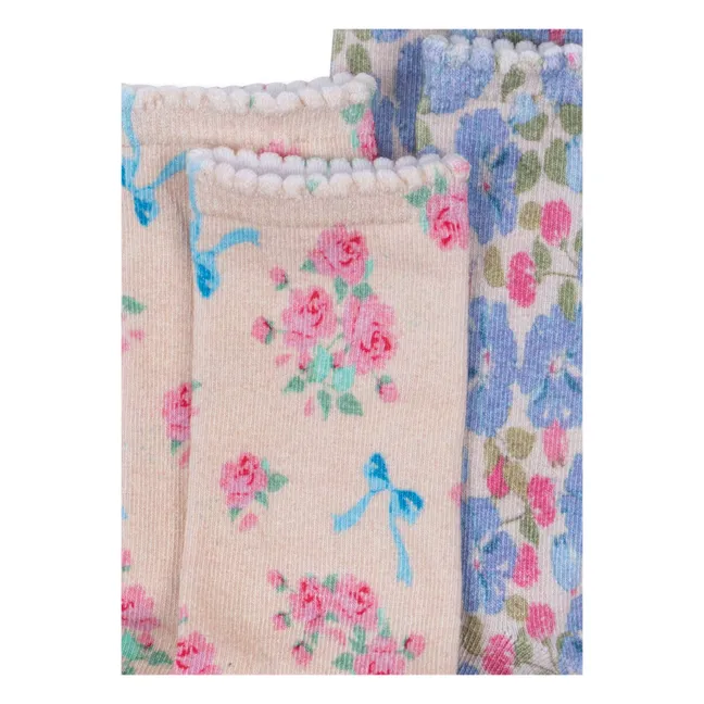 Set of 2 Pairs of Flowery Socks | Pink