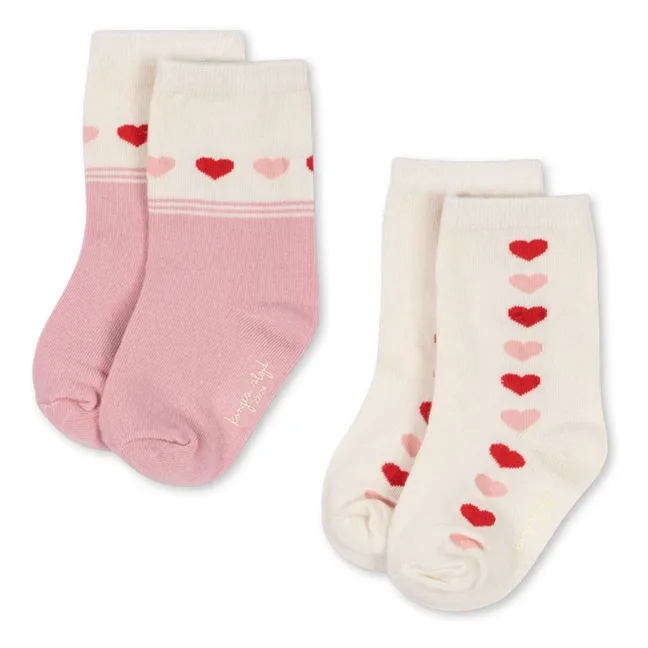 Lot de 2 Paires de Chaussettes Jacquard Cœurs | Ecru