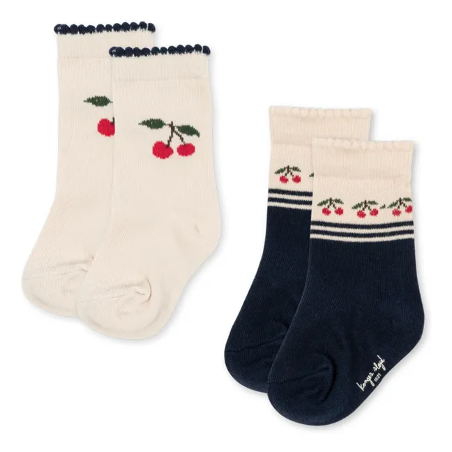 Set of 2 Pairs of Cherry Jacquard Socks | Ecru