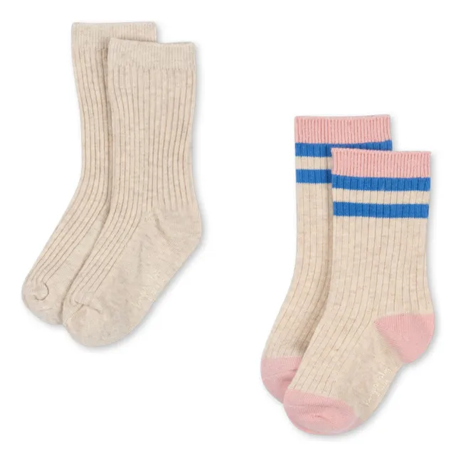 Lot de 2 Paires de Chaussettes Rayées | Beige