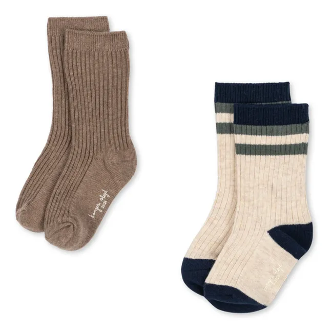 Lot de 2 Paires de Chaussettes Rayées | Marron