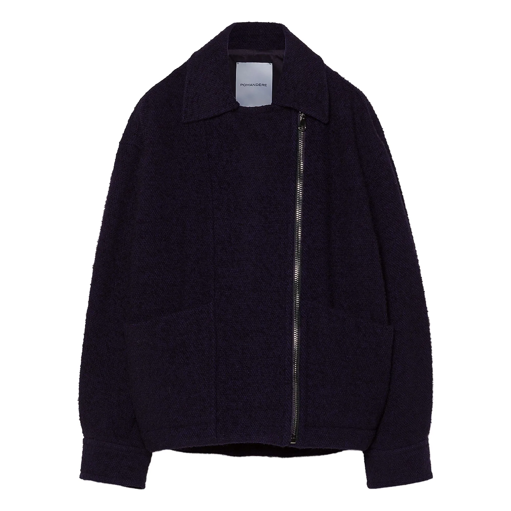 Pomandère Navy Blue Wool Zip Coat