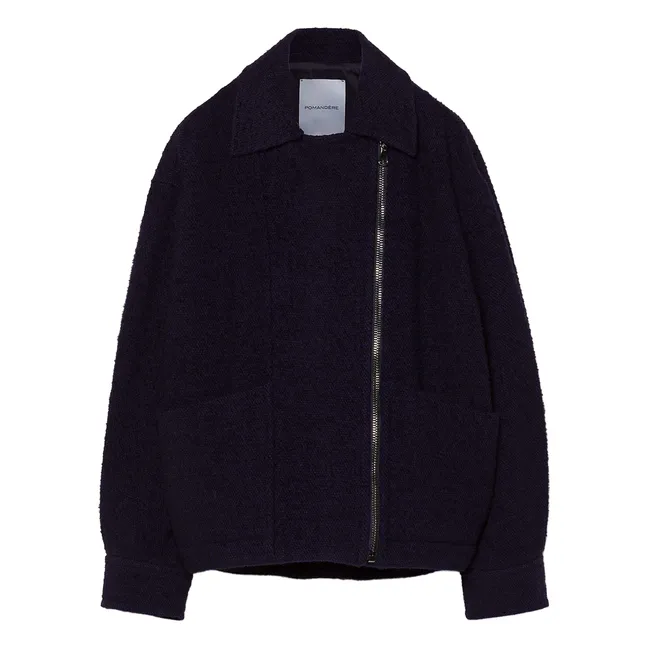Cappotto con zip in lana | Blu marino