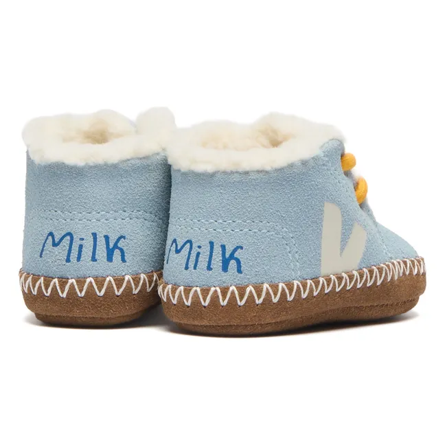 Veja x Milk Zusammenarbeit - Baby Winter Suede Lace-up Slippers | Hellblau