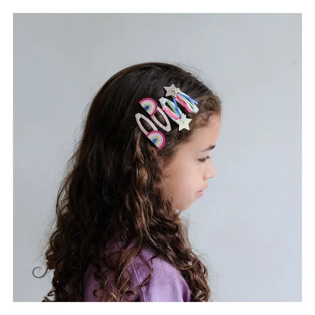 Lot de 4 Barrettes Disco Rainbow | Doré