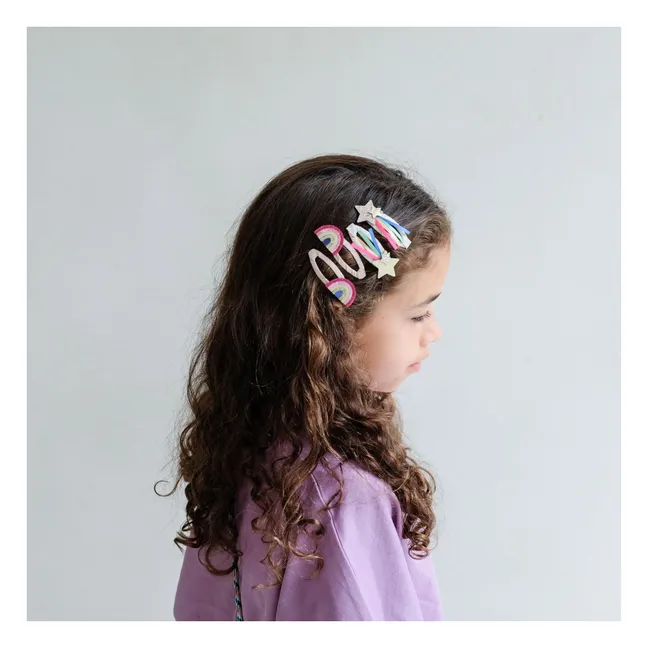 Lot de 4 Barrettes Disco Rainbow | Doré