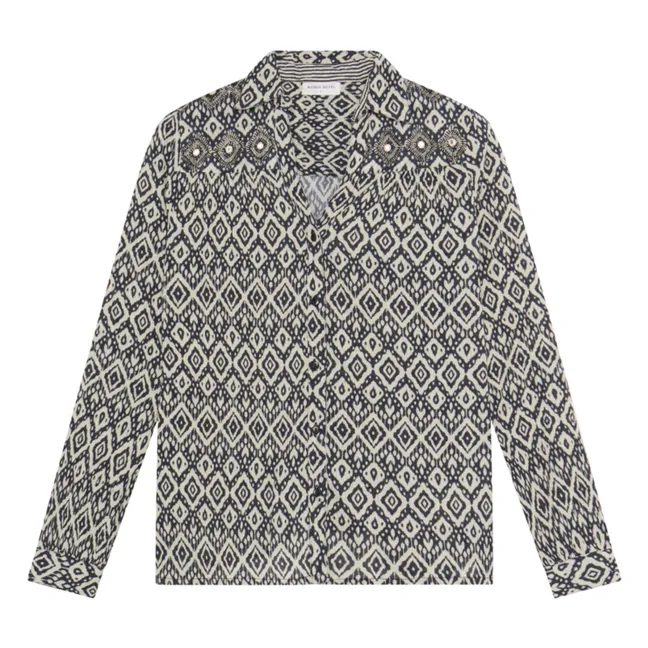 Ruby Tuesday - Camicia in crepe di cotone Ikat Amrit | Nero