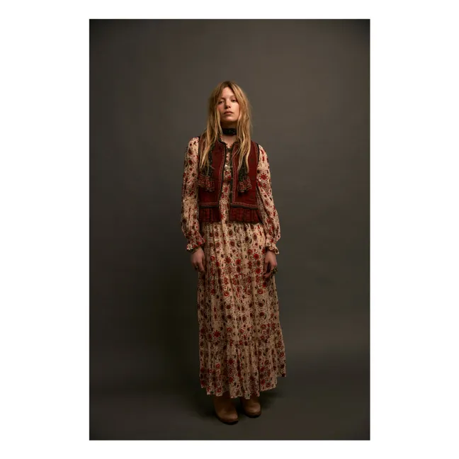 Casilda Cotton Gauze Sleeveless Jacket | Burgundy