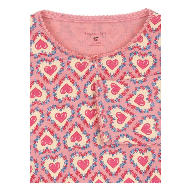 Organic cotton hearts blouse and pants set | Beige