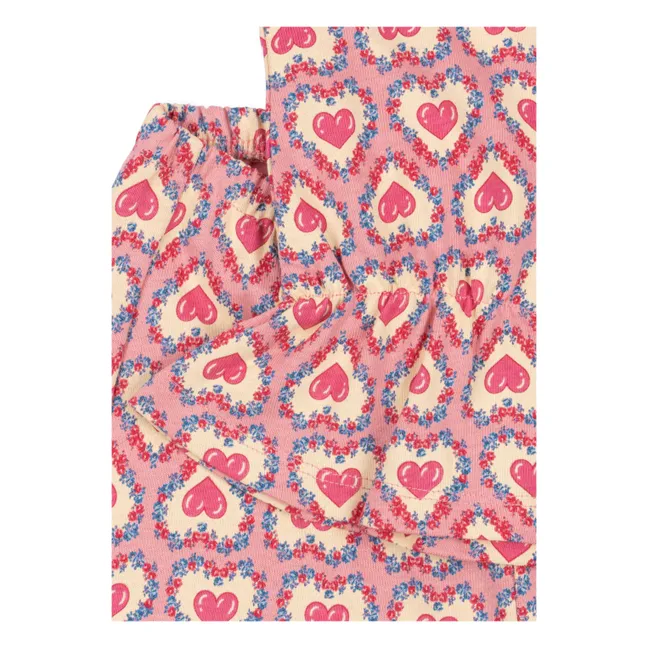 Organic cotton hearts blouse and pants set | Beige