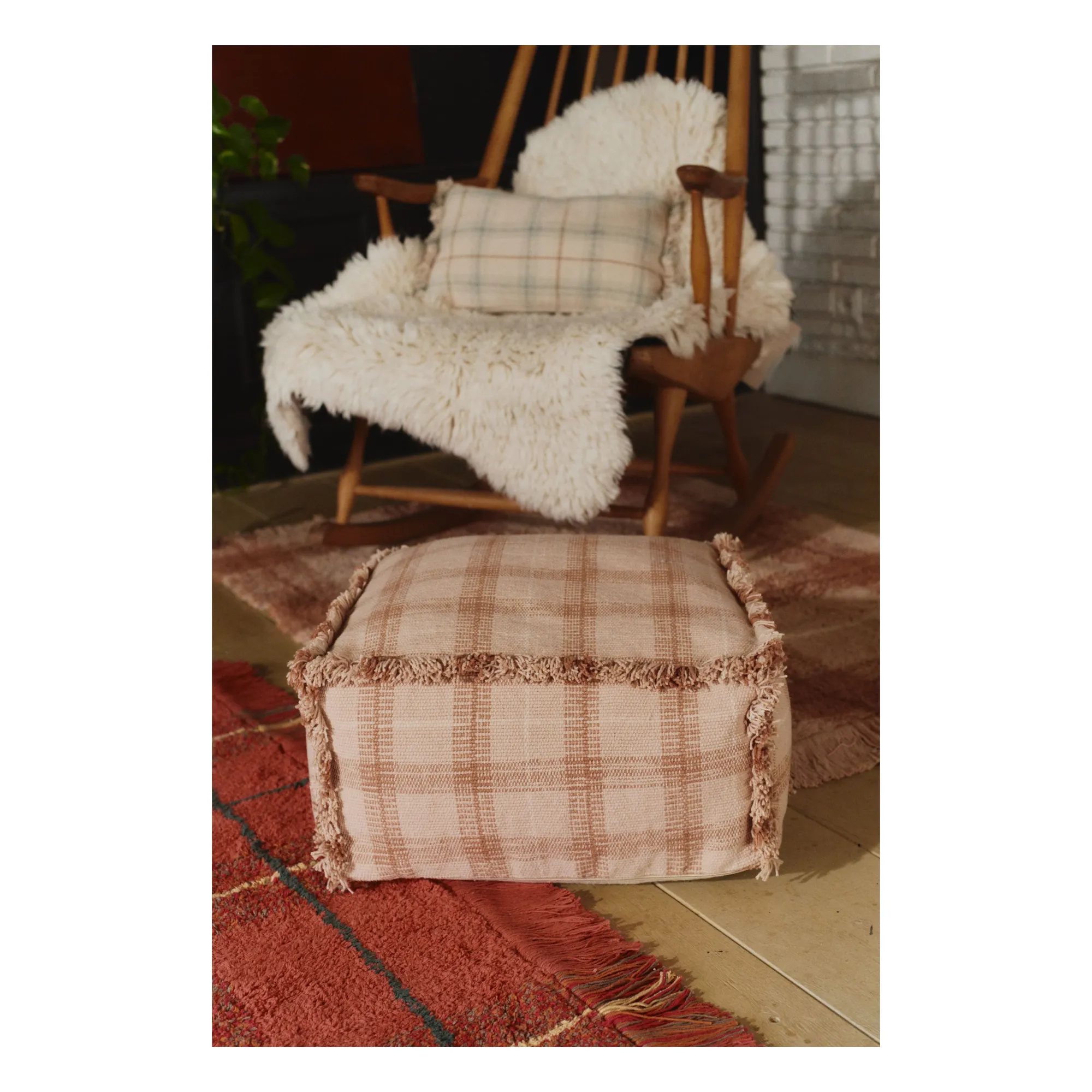 Pouf Tartan | Vieux Rose- Image produit n°1