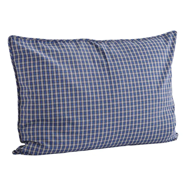 Housse de coussin à carreaux en coton | Bleu