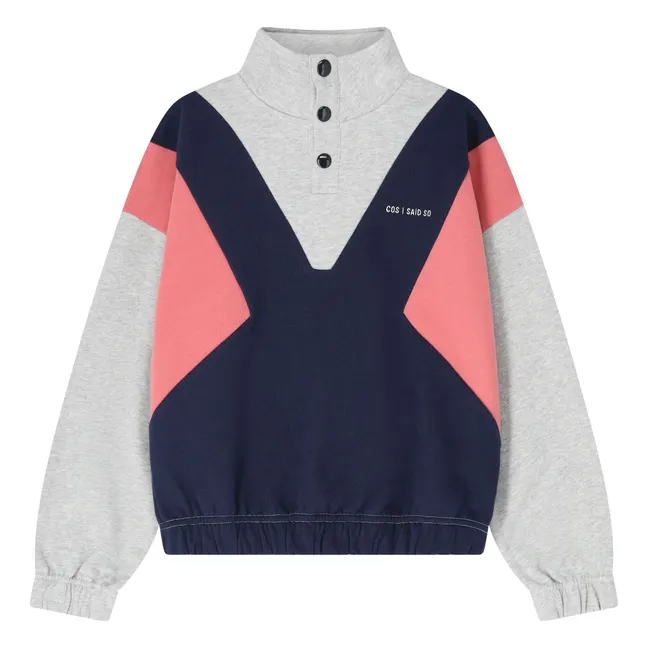 Sweat Col Boutonné Colorblock Coton Bio | Gris