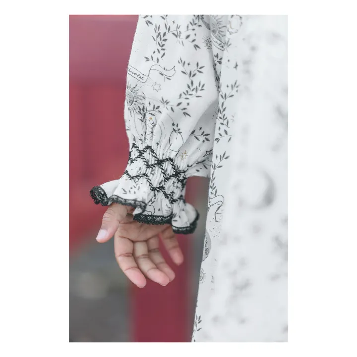 Vestido floral con cuello fruncido | Blanco- Imagen del producto n°9